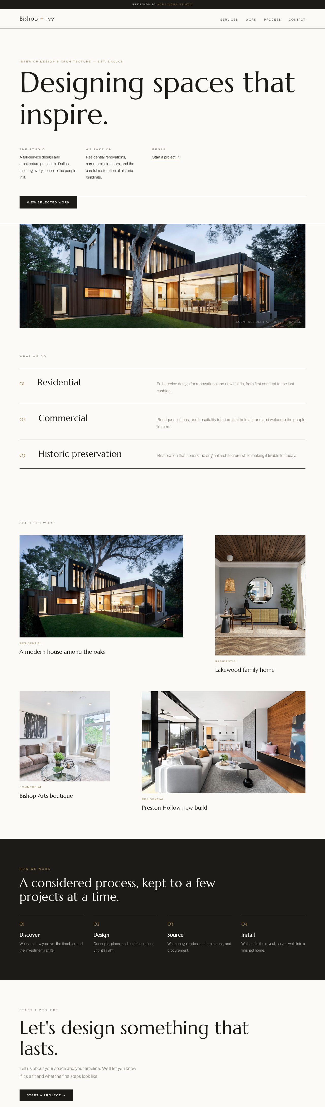 The redesigned Bishop + Ivy homepage — hover to scroll through it