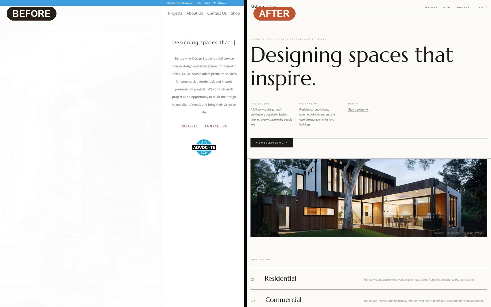 The redesigned Bishop + Ivy homepage.