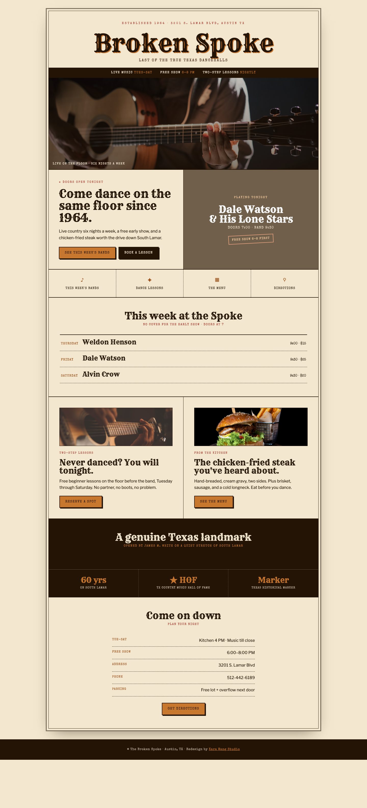 The redesigned Broken Spoke homepage — hover to scroll through it