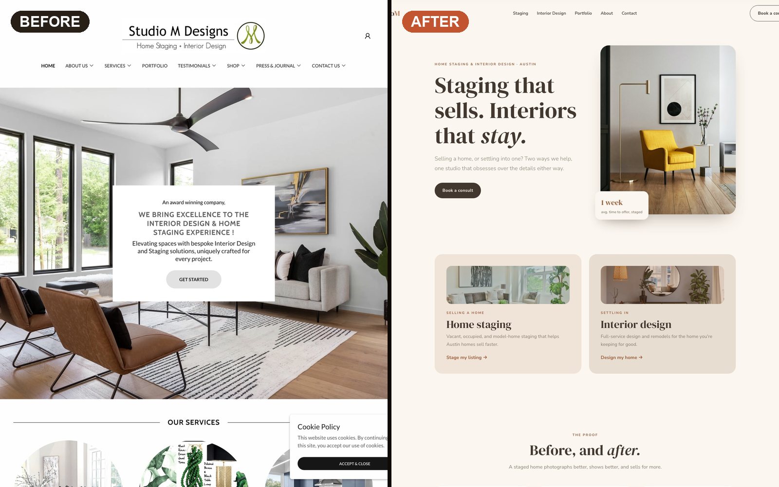 The redesigned Studio M Designs homepage.