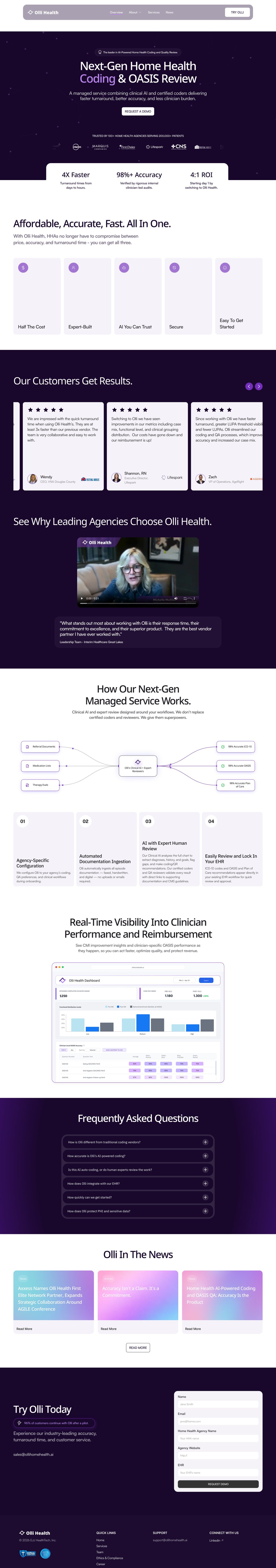The full live Olli Health homepage — hover to scroll through the whole site.