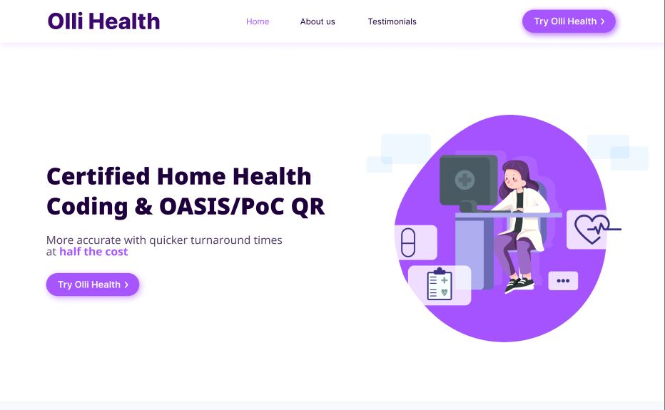 The original 2023 Olli Health homepage before the rebrand.