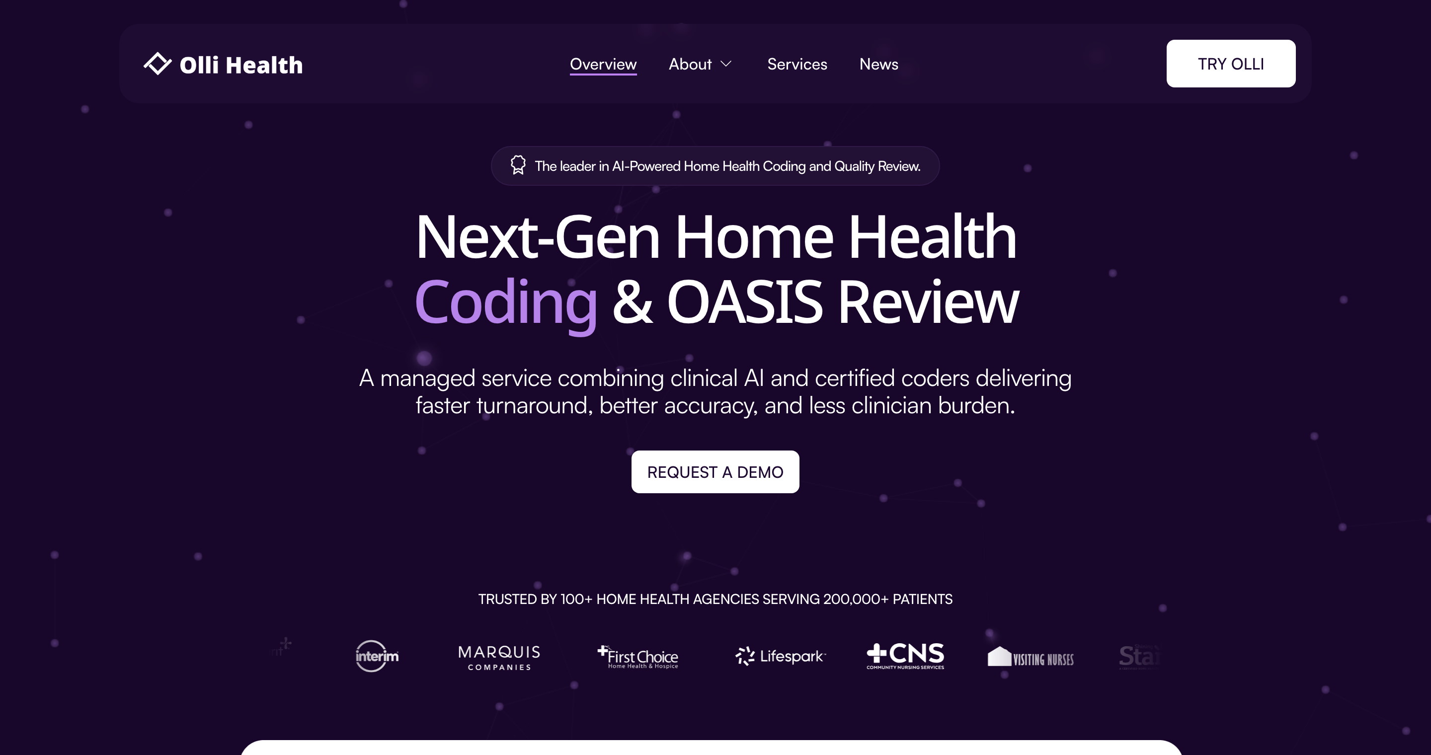 The live Olli Health homepage after the rebrand.